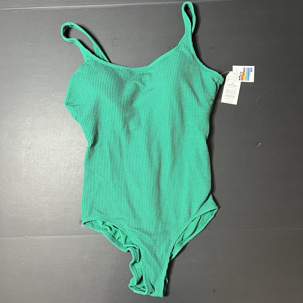 Time and Tru Crinkle One Piece Swimsuit Size 2X (20W-22W) Green NWT